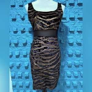 bebe Black and Gold Zebra-Print Bodycon Dress